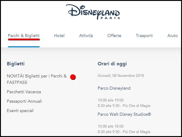 Come raggiungere la biglietteria online del sito ufficiale in italiano di Disneyland Paris