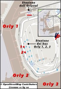 Le fermate delle due linee Bus Direct presso la stazione dei bus Orly 1, 2, 3