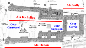 Il Louvre con le sue "ali"Fonte: mappa ufficiale del Louvre. Modifiche: VP