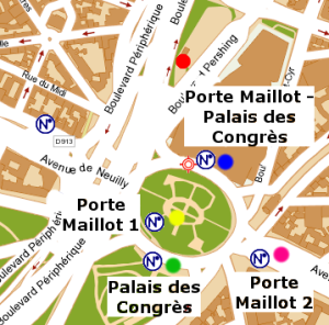 Mappa stradale di Porte Maillot con le indicazioni per l’individuazione delle fermate Immagine tratta da R.A.T.P. – Modifiche: VP