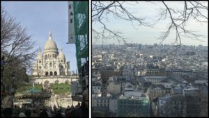 La basilica del Sacro Cuore vista da rue de Steinkerque e il panorama di Parigi dall'alto della basilica