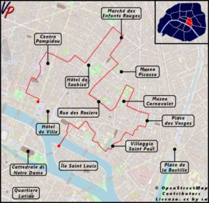 L’itinerario che seguiremo per visitare il Marais con l’indicazione delle principali attrazioni