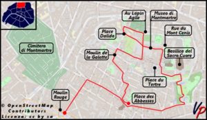 L’itinerario che seguiremo per visitare Montmartre con l’indicazione delle principali attrazioni