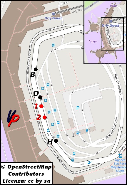 Fermate dei Bus Direct al terminal Ovest dell’aeroporto di Orly
