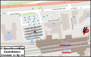 Centro Roissypôle: capolinea (punto rosso) all’aeroporto Charles de Gaulle dei bus N140 ed N143
