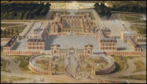 Lo château, al termine della prima campagna di ampliamento, in un dipinto di Pierre Patel del 1668