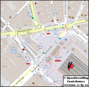 Gare de Lyon: capolinea dei bus N31, N131 (punto rosso) ed N144 (punto verde)