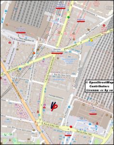 Gare de l’Est: il capolinea di entrambi i bus (punto rosso). Gare du Nord: fermate dei bus N140 (punto giallo) ed N143 (punto verde)