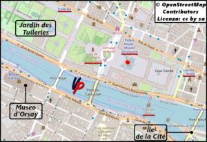 I dintorni del Louvre con l’indicazione delle stazioni della metropolitana più vicine