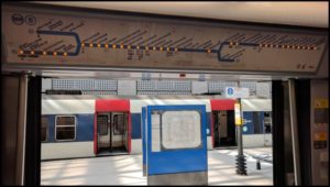 La mappa della linea del RER B: le luci accese a fianco dei nomi delle stazioni indicano quelle che saranno servite lungo il percorso