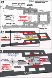 Schema degli ingressi del Louvre e del livello -2 del museo