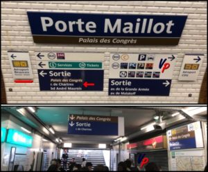 (In alto) Tutte le uscite della stazione della metropolitana di Porte Maillot. (In basso) L'uscita "rue de Chartres", la più vicina alla stazione dei bus