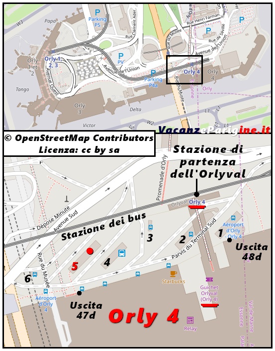 La fermata dell’Orlybus si trova presso lo stallo di sosta numero 5