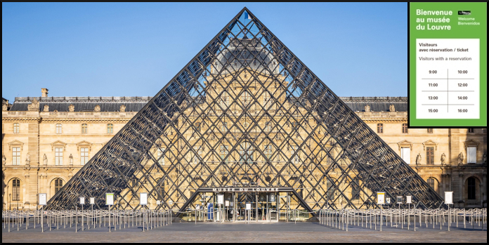 L’ingresso della Pyramide du Louvre e le corsie di accesso ai suoi lati