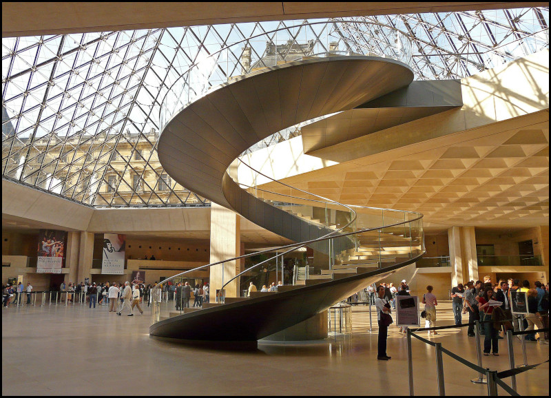 Ingressi del Louvre: vista sulla Hall Napoléon dal basso